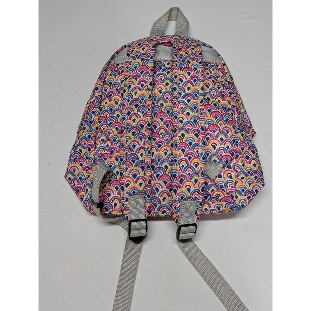 Kipling Seoul Small Backpack Rainbow Scallop Print Pink Monkey Keychain Multi